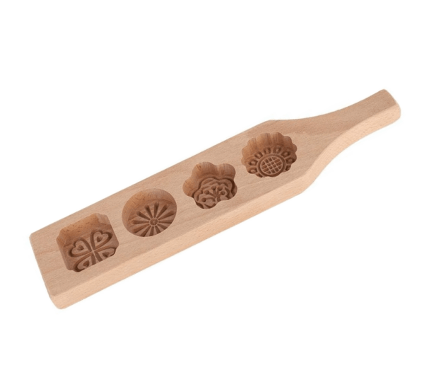 Wooden Mooncake Mold – 4 Flower Shape Cookie Press Mold for Baking Moon Pies, Muffins, Biscuits & Chocolates - Image 3