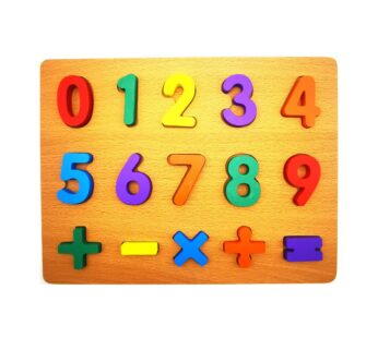 Wooden Number and Math Symbols Puzzle Board for Kids – Educational Learning Toy with Colourful Numbers 0-9 and Mathematical Operators for Early Math Skills Development