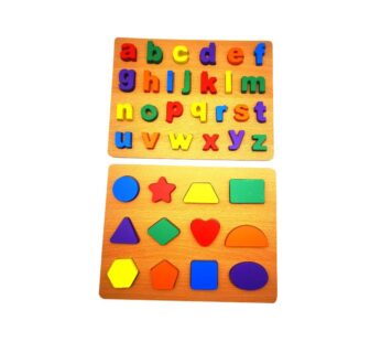 Wooden Alphabet Letters and Shapes Puzzle Board Set for Kids, Educational Learning Toy with 2 Boards and Colourful Pieces, Perfect for Early Childhood Development and Cognitive Skills