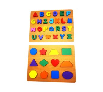 Multicolored Wooden Educational Puzzle Set with Alphabet Letters and Shapes, 2 Pieces – Ideal for Early Learning and Cognitive Skills