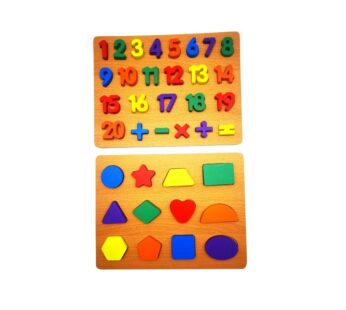 Wooden Educational Puzzle Set for Kids – Numbers 1 to 20 and Shapes, Colourful Learning Board for Early Math and Geometry Skills Development, 2-in-1 Interactive Learning Toy