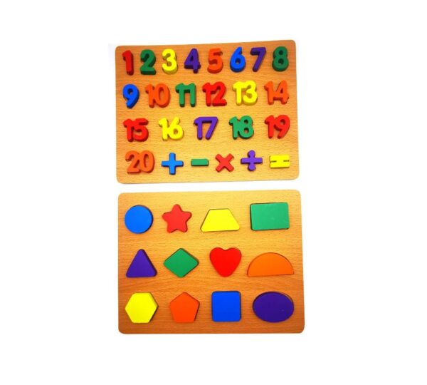 Wooden Educational Puzzle Set for Kids – Numbers 1 to 20 and Shapes, Colourful Learning Board for Early Math and Geometry Skills Development, 2-in-1 Interactive Learning Toy