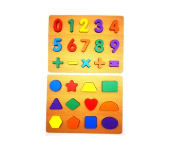 Colourful Wooden Number and Shape Puzzle Boards Set – Educational Toys for Kids to Learn Mathematics and Geometric Shapes Through Play