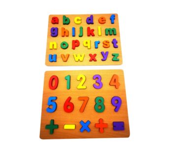 Wooden Alphabet, Numbers & Shapes Puzzle Board Set – 2-Piece Learning Toy for Toddlers & Preschoolers, Alphabet, Numbers & Shapes for Early Learning