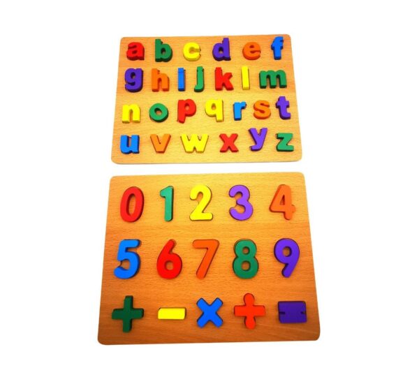 Wooden Alphabet, Numbers & Shapes Puzzle Board Set – 2-Piece Learning Toy for Toddlers & Preschoolers, Alphabet, Numbers & Shapes for Early Learning
