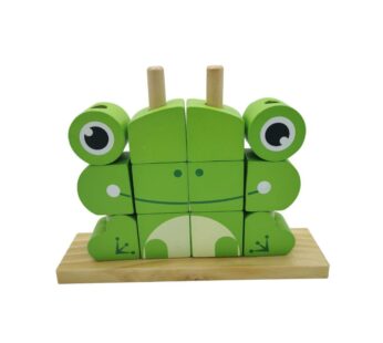 Green Wooden Frog Stacking Blocks – Creative Puzzle Toy for Kids’ Fun and Learning, Eco-Friendly Wooden Frog Puzzle Blocks – Educational Stacking Toy for Kids in Green