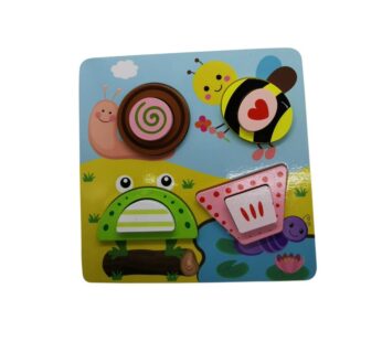 Wooden Garden Friends Puzzle Board for Kids – Educational Shape Sorter Toy Featuring Snail, Bee, Frog, and Teacup Characters for Early Learning and Development
