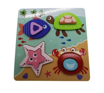 Wooden Sea Animals Puzzle Board – Educational Ocean Theme Toy with Fish, Turtle, Starfish, and Crab for Toddlers and Kids
