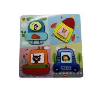 Wooden Transportation Puzzle Board – Educational Vehicle Theme with Helicopter, Boat, and Police Car – Interactive Kids Learning Toy
