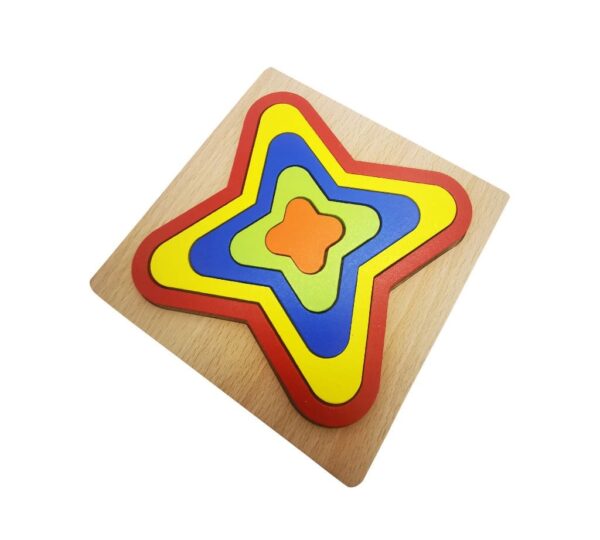 Wooden Layered Puzzle Board with Colourful Geometric Shapes – Educational Stacking Toy for Kids’ Cognitive Development and Fine Motor Skills