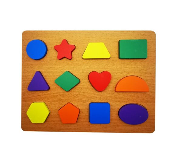 Wooden Shape Sorter Puzzle Board with 12 Geometric Pieces – Educational Learning Toy for Toddlers and Kids for Early Cognitive Development