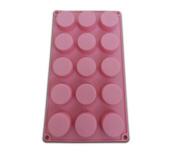 15-Cavity Round Cylinder Silicone Mould – Pink Flexible Non-Stick Baking Tray Mold for Chocolate, Candy, Jelly, Soap, and DIY Crafts