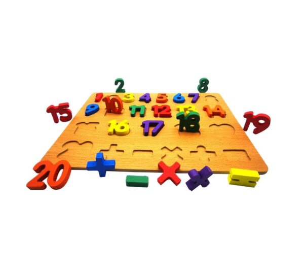Wooden Numbers and Math Symbols Puzzle Board - Educational Learning Toy for Kids, Fun and Interactive 1-20 Numbers with Mathematical Operators - Image 2