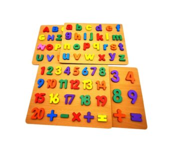 Learning with Wooden Alphabet and Numbers Puzzle Board Set – 4 Multi-Coloured Boards – Perfect Educational Toys for Early Math and Literacy