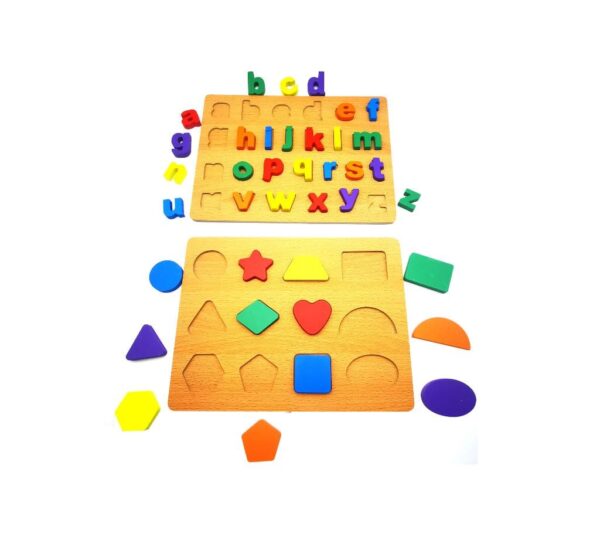Wooden Alphabet Letters and Shapes Puzzle Board Set for Kids, Educational Learning Toy with 2 Boards and Colourful Pieces, Perfect for Early Childhood Development and Cognitive Skills - Image 2
