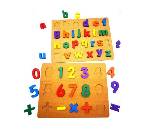 Wooden Alphabet, Numbers & Shapes Puzzle Board Set – 2-Piece Learning Toy for Toddlers & Preschoolers, Alphabet, Numbers & Shapes for Early Learning - Image 2