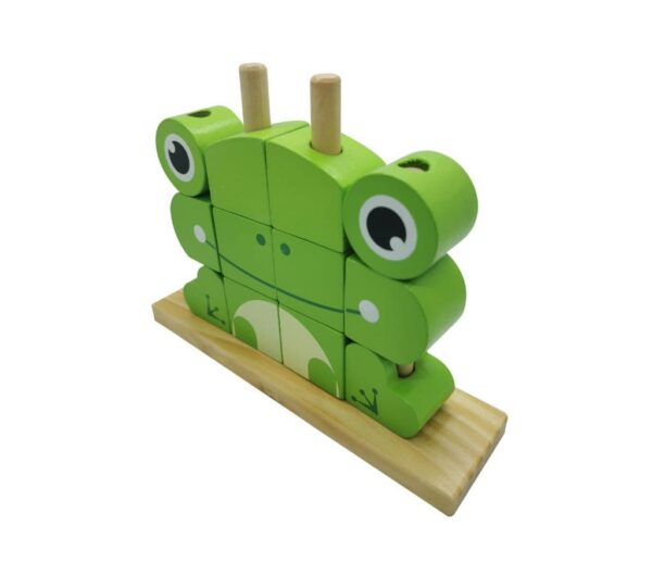 Green Wooden Frog Stacking Blocks – Creative Puzzle Toy for Kids’ Fun and Learning, Eco-Friendly Wooden Frog Puzzle Blocks – Educational Stacking Toy for Kids in Green - Image 2