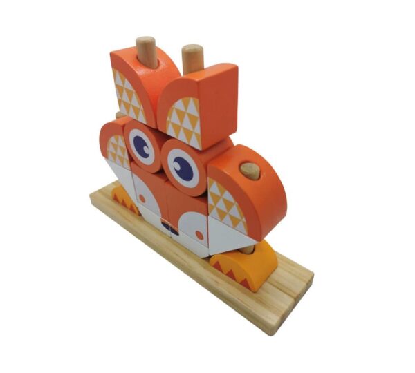 Educational Wooden Fox Building Blocks Puzzle Toy for Toddlers and Kids – Colorful Orange and White Stacking Game to Boost Learning and Coordination - Image 2