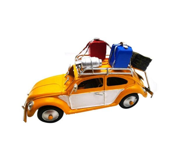 Decorative VW Beetle Model Car - Yellow Metal Collectible with Luggage Rack for Home Décor and Gift Enthusiasts, Yellow VW Beetle Model Car with Luggage Rack - Image 2