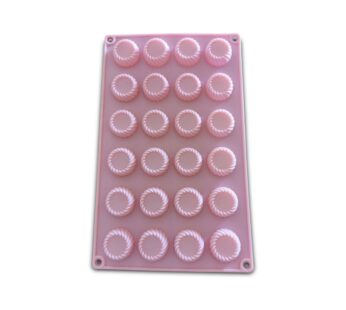 24-Cavity Round Rope Pattern Silicone Mould – Flexible Pink Non-Stick Tray Mold for Baking, Chocolate, Candy, Jelly, Soap, and Craft Making, Durable Food-Grade Silicone Bakeware