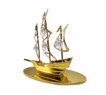 24K Gold Plated Mayflower Sailing Ship Ornament – Crystal Studded Nautical Decor Figurine for Home, Office & Gifting – Elegant Tabletop Showpiece by Asmiat