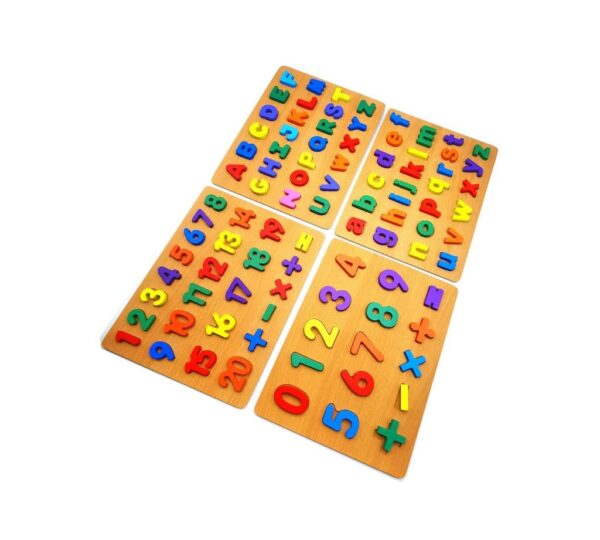 Learning with Wooden Alphabet and Numbers Puzzle Board Set – 4 Multi-Coloured Boards – Perfect Educational Toys for Early Math and Literacy - Image 2