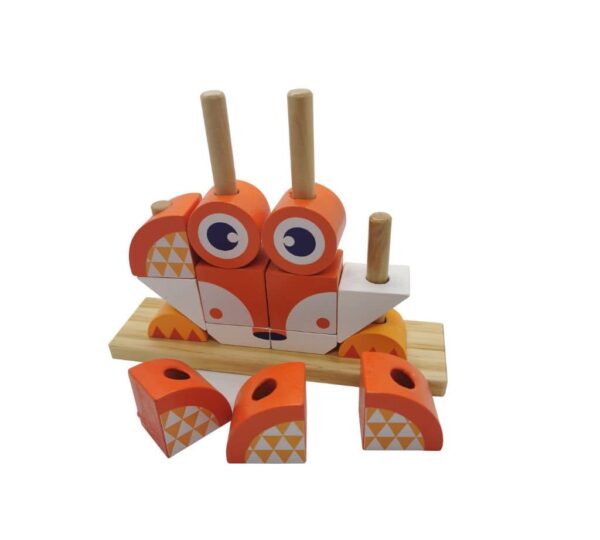 Educational Wooden Fox Building Blocks Puzzle Toy for Toddlers and Kids – Colorful Orange and White Stacking Game to Boost Learning and Coordination - Image 3