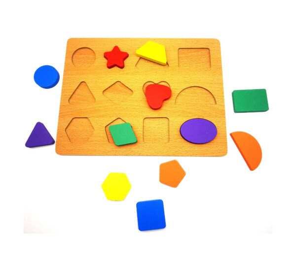 Wooden Shape Sorter Puzzle Board with 12 Geometric Pieces – Educational Learning Toy for Toddlers and Kids for Early Cognitive Development - Image 3
