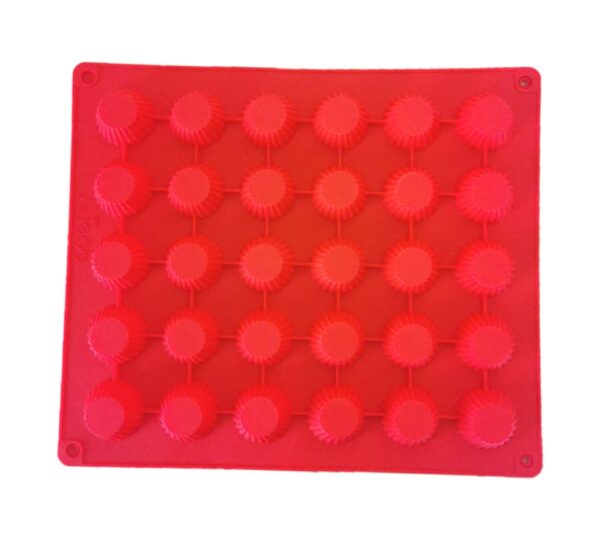 30-Cavity Silicone Mini Tart Mould with Round Fluted Design – Non-Stick, Flexible Bakeware Mold for Tarts, Cupcakes, and Desserts – Heat Resistant Baking Tray, Red