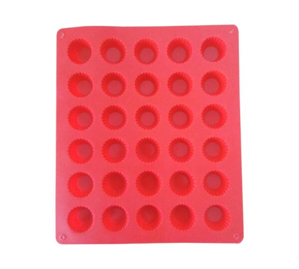 30-Cavity Silicone Mini Tart Mould with Round Fluted Design – Non-Stick, Flexible Bakeware Mold for Tarts, Cupcakes, and Desserts – Heat Resistant Baking Tray, Red - Image 2