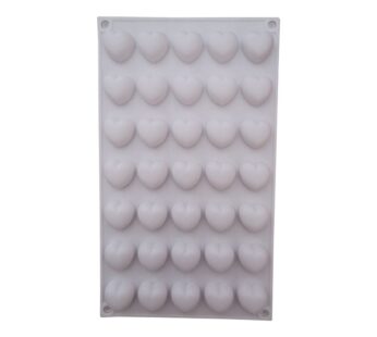 35-Cavity Heart-Shaped Silicone Mould – White Flexible Non-Stick Baking Tray Mold for Chocolate, Candies, Fondant, Jelly, and DIY Crafts