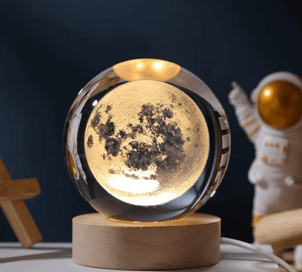 3D Crystal Ball Moon Night Light with Wooden Base – USB LED Galaxy Lamp Featuring Moon, Planets & Solar System – Decorative Universe Light for Bedroom, Home Décor, Birthday & Holiday Gifts - Image 2
