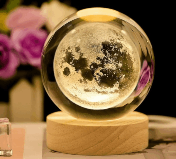 3D Crystal Ball Moon Night Light with Wooden Base – USB LED Galaxy Lamp Featuring Moon, Planets & Solar System – Decorative Universe Light for Bedroom, Home Décor, Birthday & Holiday Gifts - Image 3