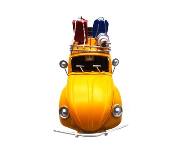Decorative VW Beetle Model Car - Yellow Metal Collectible with Luggage Rack for Home Décor and Gift Enthusiasts, Yellow VW Beetle Model Car with Luggage Rack - Image 4