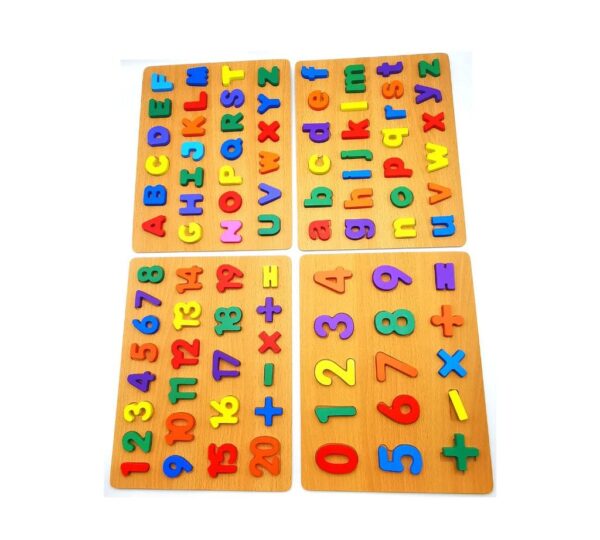 Learning with Wooden Alphabet and Numbers Puzzle Board Set – 4 Multi-Coloured Boards – Perfect Educational Toys for Early Math and Literacy - Image 3