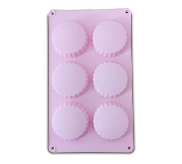 6-Cavity Round Tart Silicone Mould with Fluted Design – Flexible, Non-Stick Pink Bakeware Mold for Tart, Chocolate, Candy, Jelly, and Soap Making, Food-Grade Durable Silicone Mold