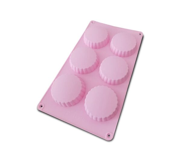 6-Cavity Round Tart Silicone Mould with Fluted Design – Flexible, Non-Stick Pink Bakeware Mold for Tart, Chocolate, Candy, Jelly, and Soap Making, Food-Grade Durable Silicone Mold - Image 2