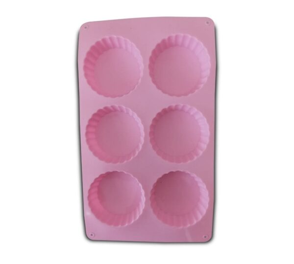 6-Cavity Round Tart Silicone Mould with Fluted Design – Flexible, Non-Stick Pink Bakeware Mold for Tart, Chocolate, Candy, Jelly, and Soap Making, Food-Grade Durable Silicone Mold - Image 3