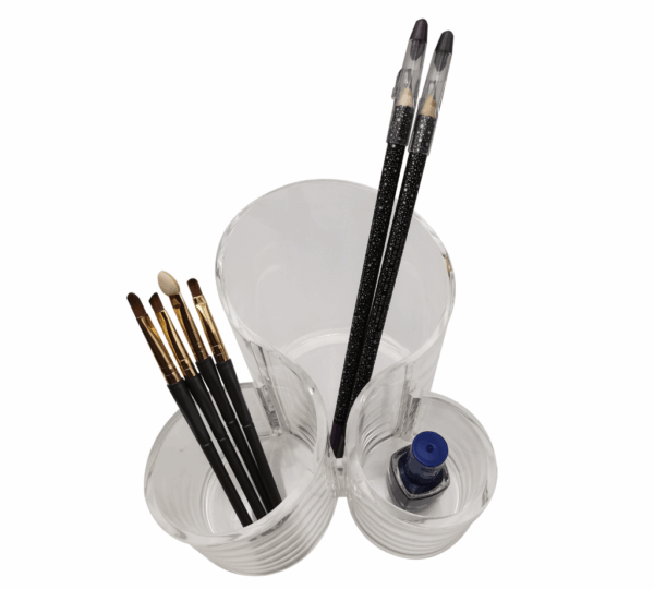 Acrylic Comb Holder & Makeup Brush Organizer – Round Cosmetic Storage Cup with 3 Compartments for Desk or Vanity – Ideal for Brushes, Lipsticks, Hair Accessories & Beauty Tools - Image 3