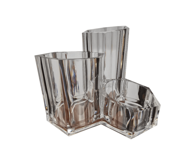 Acrylic Makeup Organizer with 3 Sections – Brush Holder & Storage Stand for Cosmetics, Toothbrushes, Pens, and Swabs - Image 3