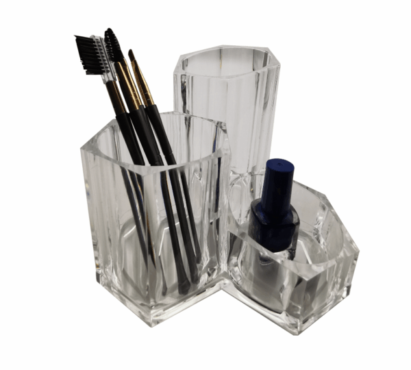 Acrylic Makeup Organizer with 3 Sections – Brush Holder & Storage Stand for Cosmetics, Toothbrushes, Pens, and Swabs - Image 2
