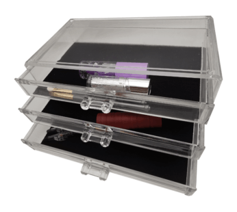 Acrylic Vanity Organizer with 3 Drawers – Clear Makeup Brush, Nail Polish & Lipstick Storage Holder for Bathroom