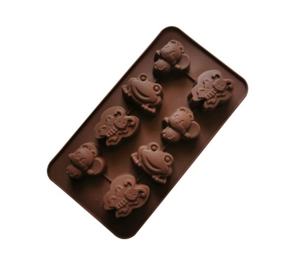 Animal and Insect Shaped Silicone Chocolate Mould with 8 Cavities Featuring Frog, Butterfly, and Bee Designs, Flexible Non-Stick Baking Tray for Chocolates and Candies – Brown - Image 2