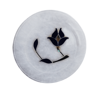 Artisan-Crafted White Marble Coaster Set – Intricate Inlay Design for Tea, Coffee & Table Décor, Handmade Stone Craft
