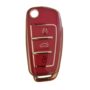 Audi Car Key Fob Cover Case for 3-Button Remote – Premium Red TPU Protective Shell with Elegant Gold Trim, Compatible with A3, A4, A5, A6, Q3, Q5, Q7 Models – Durable, Scratch-Resistant, Slim and Stylish Key Holder for Audi Smart Key
