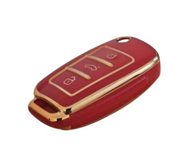 Audi Car Key Fob Cover Case for 3-Button Remote – Premium Red TPU Protective Shell with Elegant Gold Trim, Compatible with A3, A4, A5, A6, Q3, Q5, Q7 Models – Durable, Scratch-Resistant, Slim and Stylish Key Holder for Audi Smart Key - Image 2