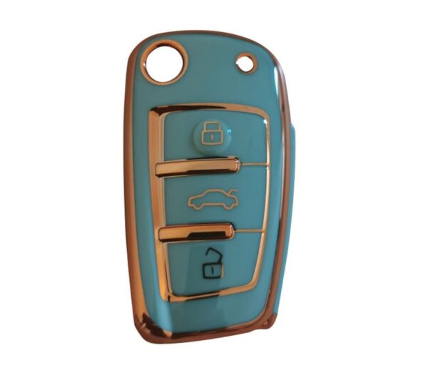 Audi Car Key Fob Cover TPU Protection Case for 3-Button Remote – Stylish Rose Gold Trim, Compatible with A3, A4, A5, A6, Q3, Q5, Q7 Models – Durable Soft TPU Shell, Scratch-Resistant, Slim and Elegant Key Holder for Audi Smart Key