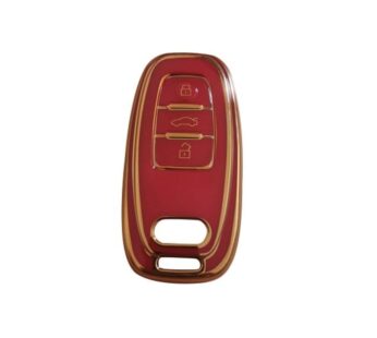 Audi Key Fob Cover for 3-Button Remote – Premium Red TPU Protective Case with Elegant Gold Trim, Compatible with A3, A4, A5, A6, Q3, Q5, Q7 Models – Durable, Scratch-Resistant, Slim and Stylish Key Holder for Audi Smart Key