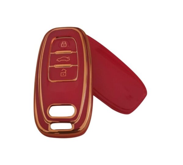 Audi Key Fob Cover for 3-Button Remote – Premium Red TPU Protective Case with Elegant Gold Trim, Compatible with A3, A4, A5, A6, Q3, Q5, Q7 Models – Durable, Scratch-Resistant, Slim and Stylish Key Holder for Audi Smart Key - Image 2