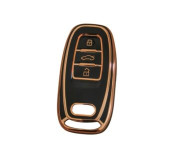 Audi Key Fob Cover Premium TPU Case with Elegant Rose Gold Trim in Black, Compatible with A3, A4, A5, A6, Q3, Q5, Q7 Models – Durable, Scratch-Resistant, Slim and Stylish Protective Shell for Audi Smart Key Remote